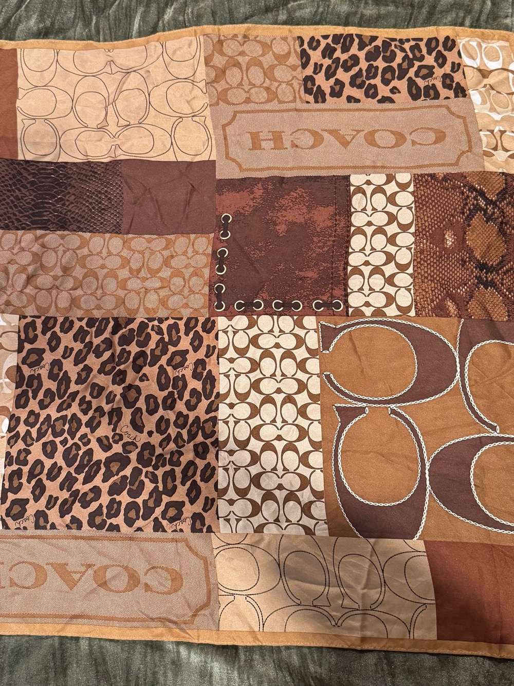 Coach Patchwork Signature & Leopard Print Throw in Brown and Tan